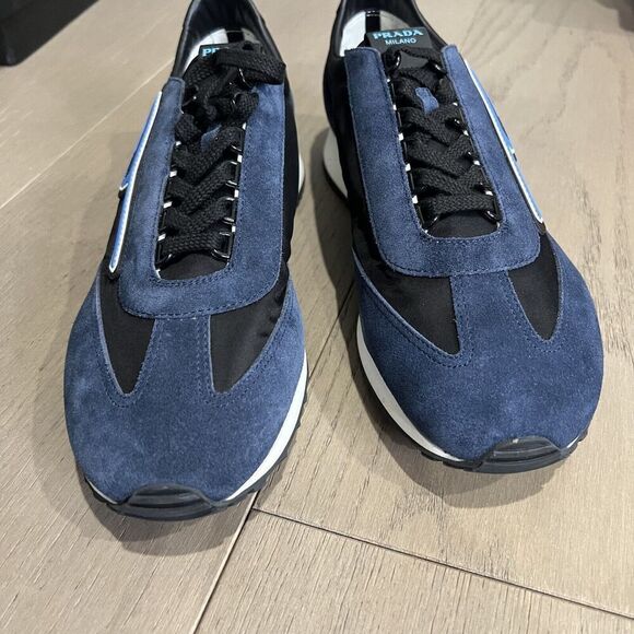 Prada Retro Trainer Sneaker Oltremare Nero Suede Leather Mens UK 9 / US 10 NEW - Picture 13 of 15